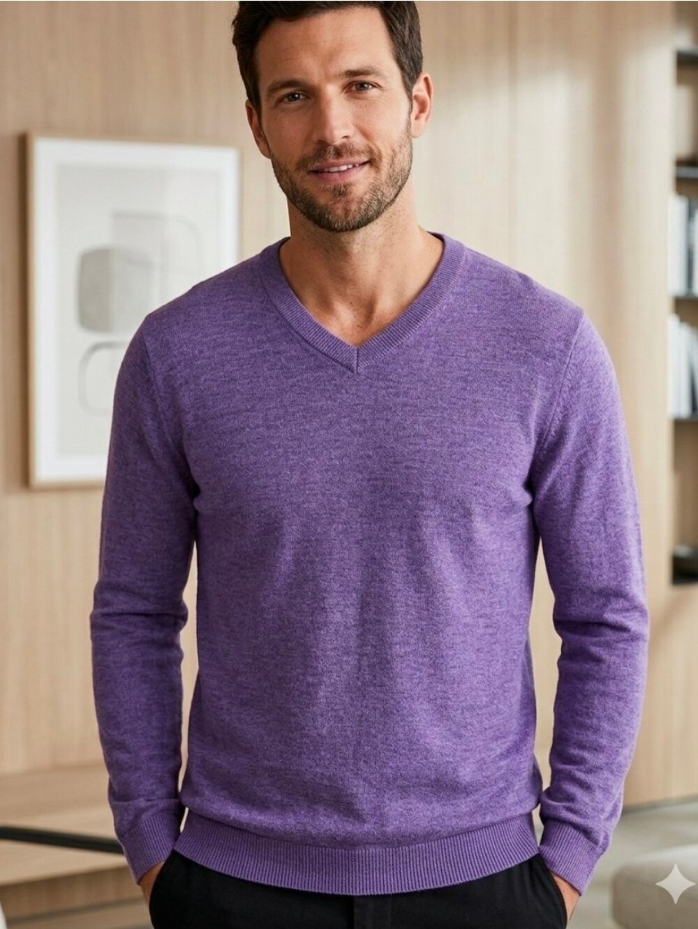 Apt. 9 Men’s Large Seriously Soft Merino Wool Blend Purple V-Neck Sweater